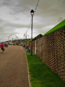 Viking huts being built ready for Vikingar Festival with big wheel in background image