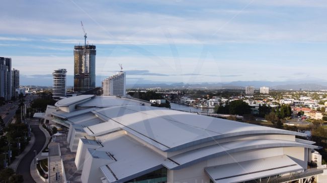 Drone shot of Australia Town\'s buildings and structures