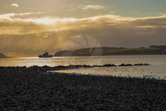 Ferry Leaving seaside town of Largs and heading for Millport  as dusk sets in.