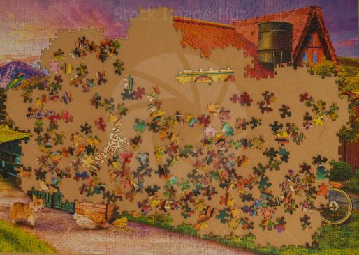 Looking down on a partly completed jigsaw