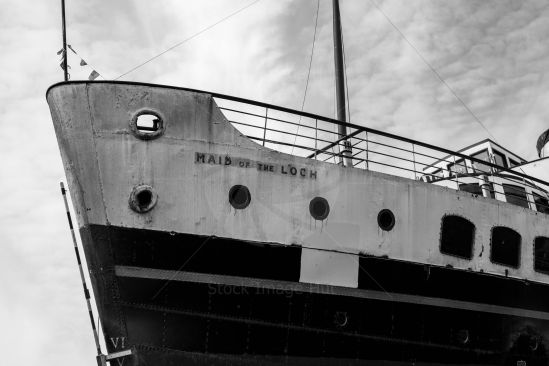 Front of old paddle steamer maid Of the Loch under restoration at loch Lomond