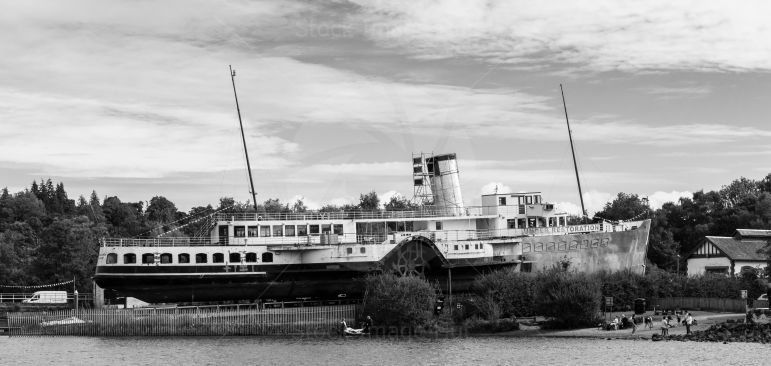 The old paddle steamer \'Maid Of the Loch\' sitting in dry dock at loch Lomond