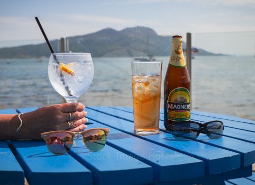 Having a refreshing drink on a hot summers day