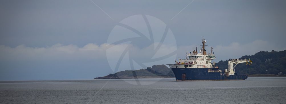 Ship anchored just off the isle of Arran, West Coast of Scotland